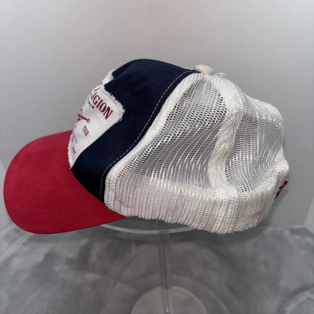 Vintage True Religion Snapback Trucker Hat Cap Blue Red Mesh Frayed Y2K 2000s